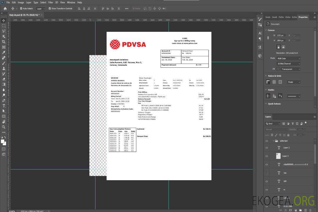 Modèle de facture de services publics pour les entreprises de gaz PDVSA Venezuela aux formats Word et PDF template